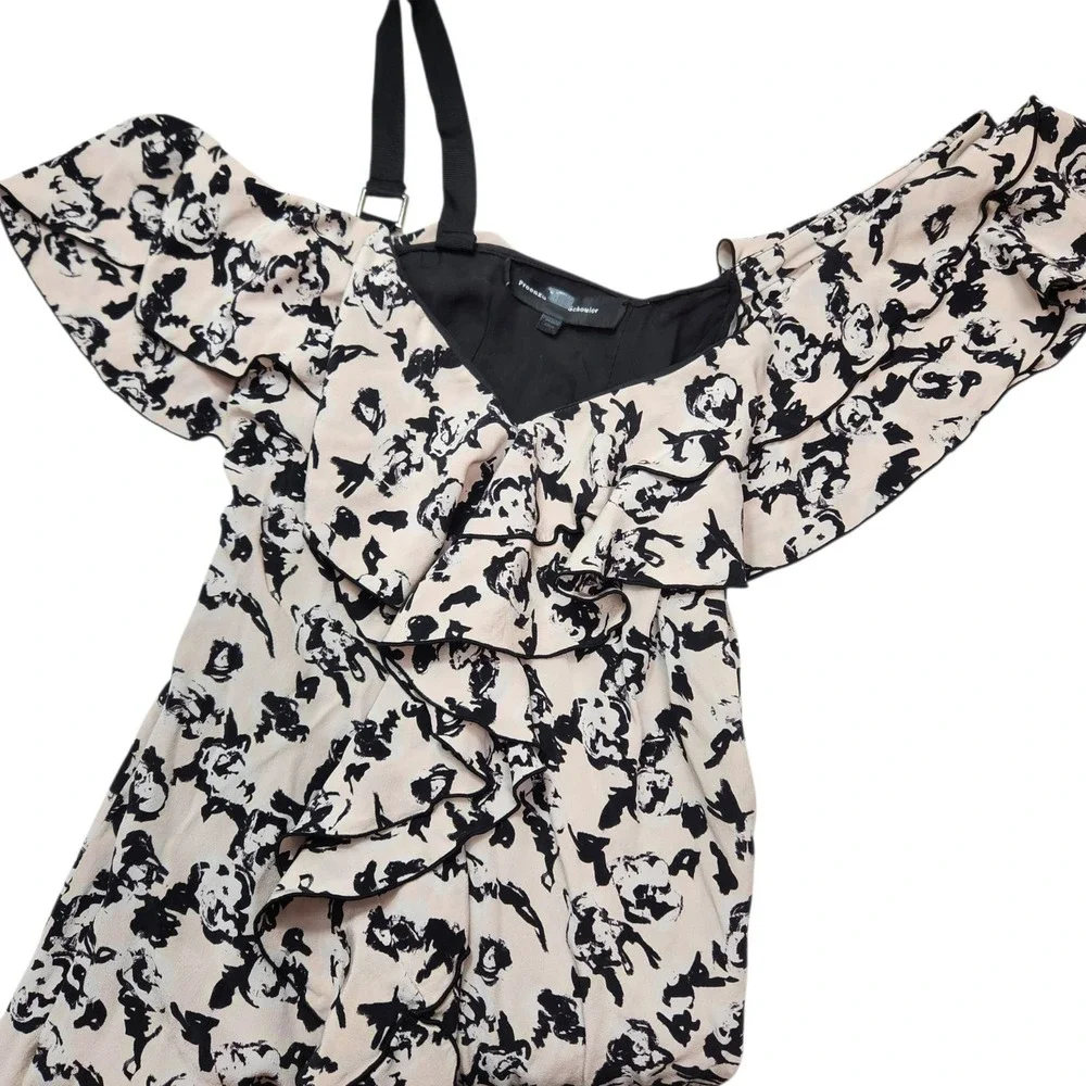 PROENZA SCHOULER Size 6 Scribble Rose Ruffle Midi Floral Asymmetrical 100% Silk
